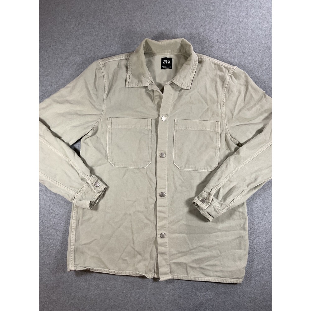 Zara Man Tan Khaki Denim Overshirt Button Up Jacket Size Medium 1726